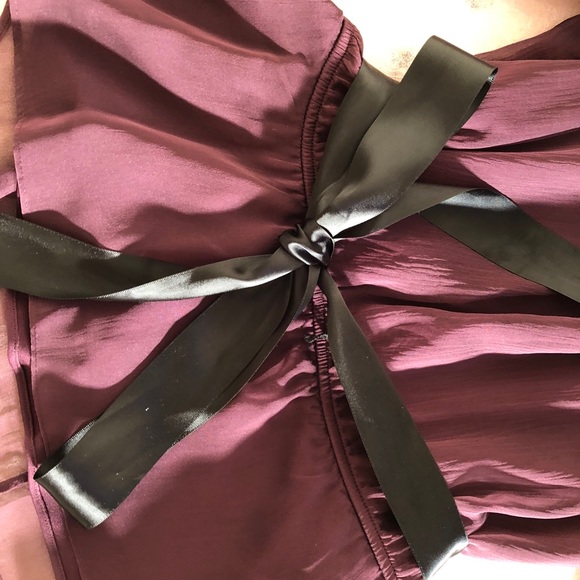 Deep Plum Ruffle Neck with ribbon tie Blouse - Picture 2 of 4